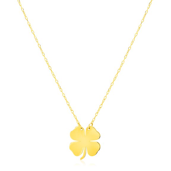 14K Yellow Gold Four Leaf Clover Necklace Size 18 inches