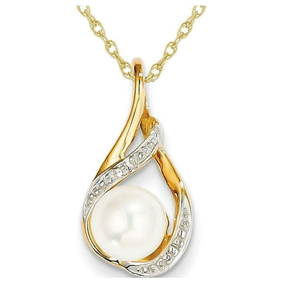 14K Yellow Gold Freshwater Cultured 7-8mm Pearl Drop Pendant Necklace with Chain