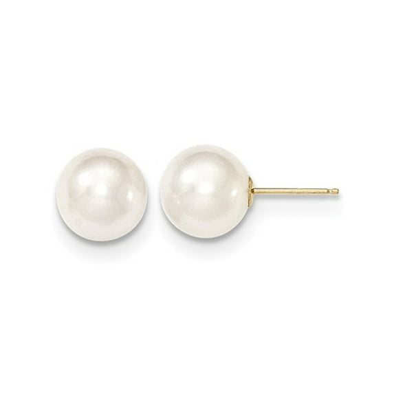 14K Yellow Gold Freshwater Cultured White Pearl 9-10mm Solitaire Stud Earrings