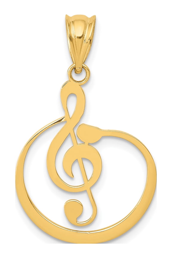14K Yellow Gold G Treble Clef Musical Note Pendant