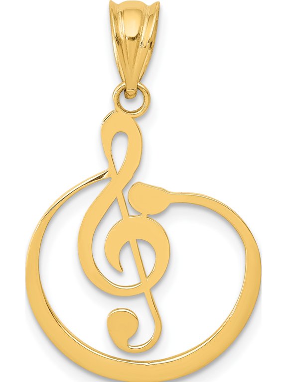 14K Yellow Gold G Treble Clef Musical Note Pendant