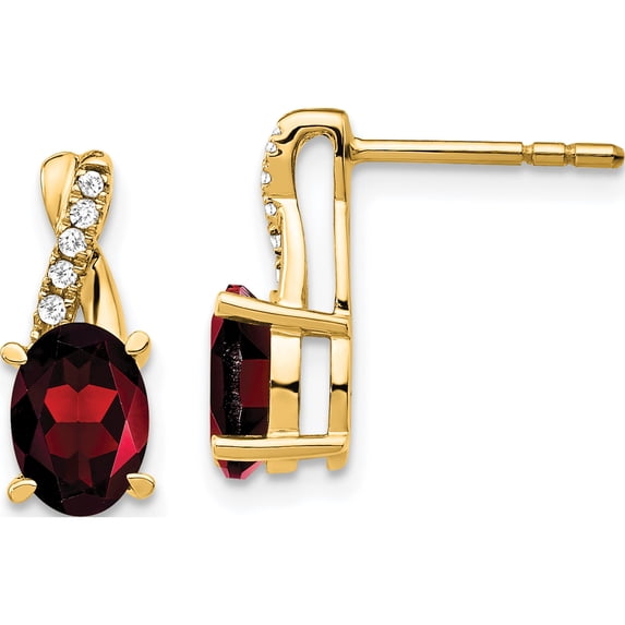 14K Yellow Gold Garnet And Diamond Earrings (Width 5.25) (Length 13.6) - Jbsp