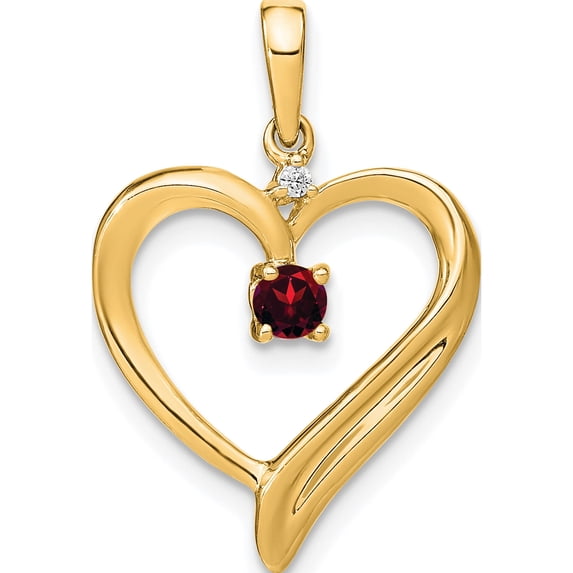 14K Yellow Gold Garnet And Diamond Heart Pendant (Width 16.1) (Length 25) - Jbsp
