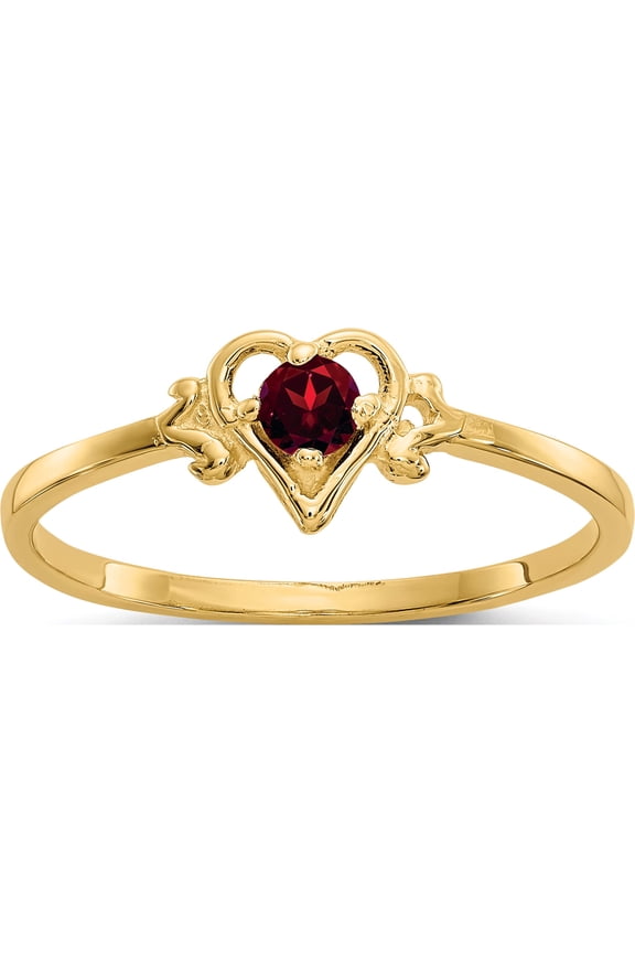 14K Yellow Gold Garnet Birthstone Heart Ring (Size 7) Made In United States yc424