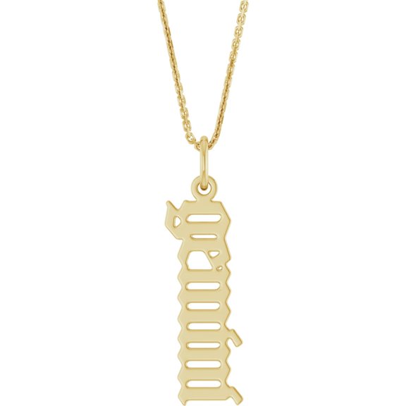 14K Yellow Gold Gemini Zodiac Gemini Gothic Text Necklace, 18" Cable Chain