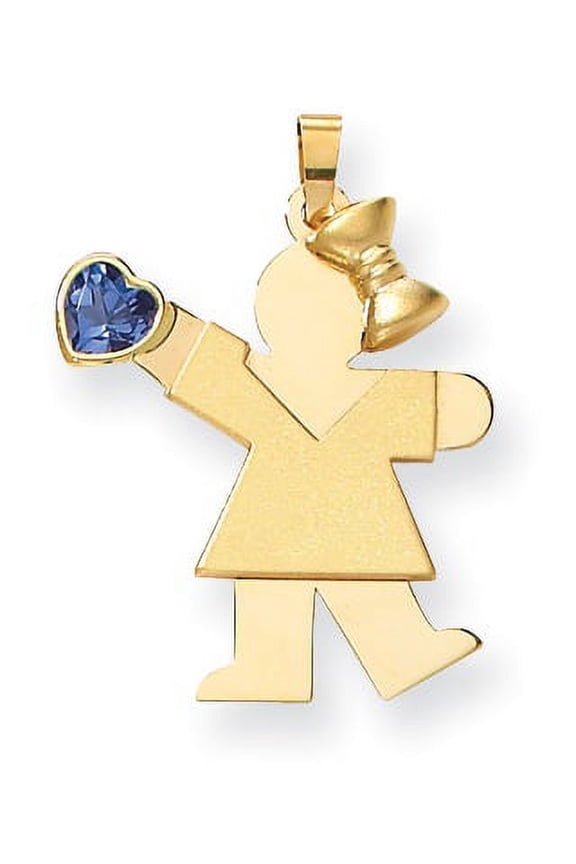 14K Yellow Gold Girl With Cz December Birthstone Charm (30 X 22) Made In United States xk264dec