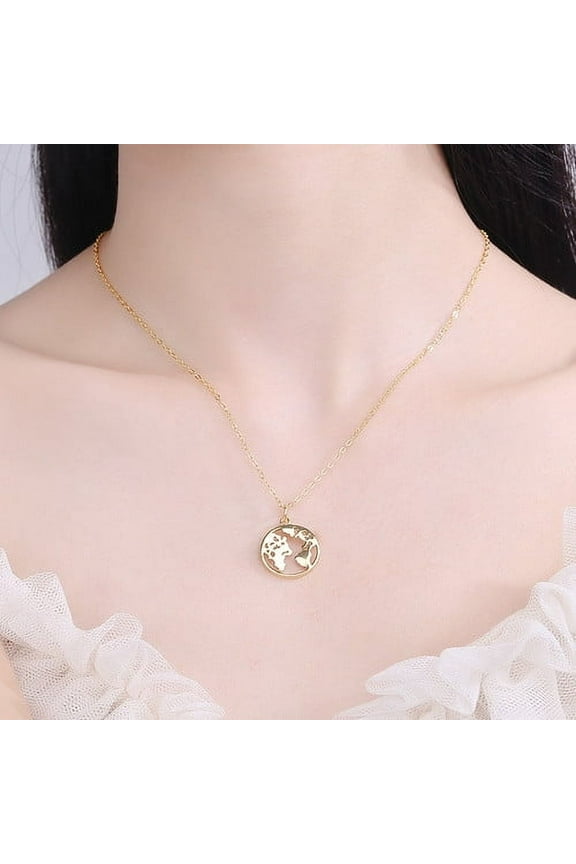 14K Yellow Gold Globe World Map Pendant Necklace For Women Earth Day Best Friend Wanderlust Outdoor Necklace