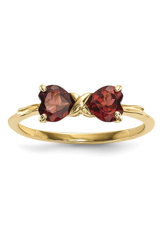 14K Yellow Gold Gold Polished Garnet Bow Ring Size 7