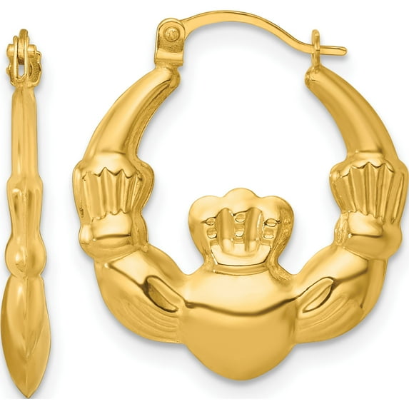 14K Yellow Gold Gorgeous, Delicate, Treasure-Worthy 20 Mm Polished 20.00Mm Claddagh Hollow Hoop Earrings