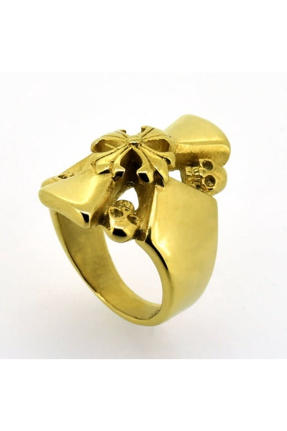 14K Yellow Gold Gothic Skull Vintage Antique Style Cocktail Party Holiday Statement Biker Ring