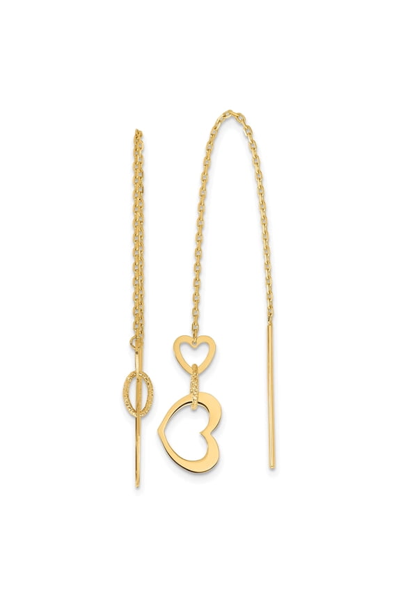 14K Yellow Gold Graceful Polished 11.4mm Hearts Threader Earrings