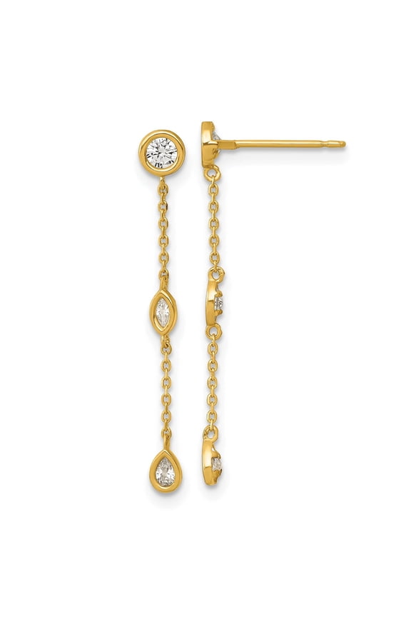 14K Yellow Gold Graceful Polished 4 mm CZ Bezel Chain Post Earrings