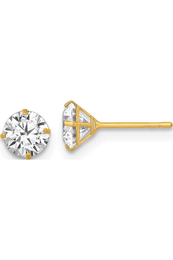 14K Yellow Gold Graceful, Refined Cubic Zirconia (Cz) White 5 Mm Polished 5.00Mm Round Cz Stud Post Earrings