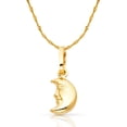 thumbnail image 1 of 14K Yellow Gold Half Moon Face Charm Pendant with 0.9mm Singapore Chain Necklace - 22", 1 of 4