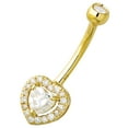 thumbnail image 1 of 14K Yellow Gold Halo Heart Belly Button Ring with 0.50 cttw VVSI Moissanite Gemstones, 14G Banana Barbell, 9/16" 14mm Barbell Navel Piercing Jewelry 14KBR023YG, 1 of 4