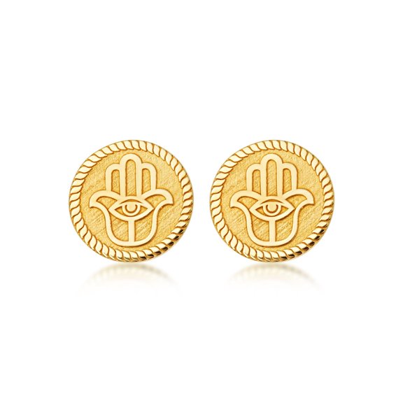 14K Yellow Gold Hamsa Hand Evil Eye Of Protection Cufflinks
