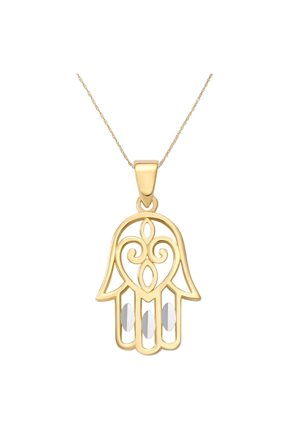 14K Yellow Gold Hamsa Hand Pendant Necklace for Women, 18–20 Inch Rope Chain