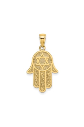 Gem & Harmony 14K Yellow Gold Hamsa with Star of David Pendant (NO CHAIN) for Women