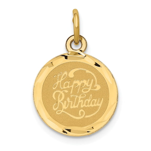 14K Yellow Gold Happy Birthday Disc Charm Pendant