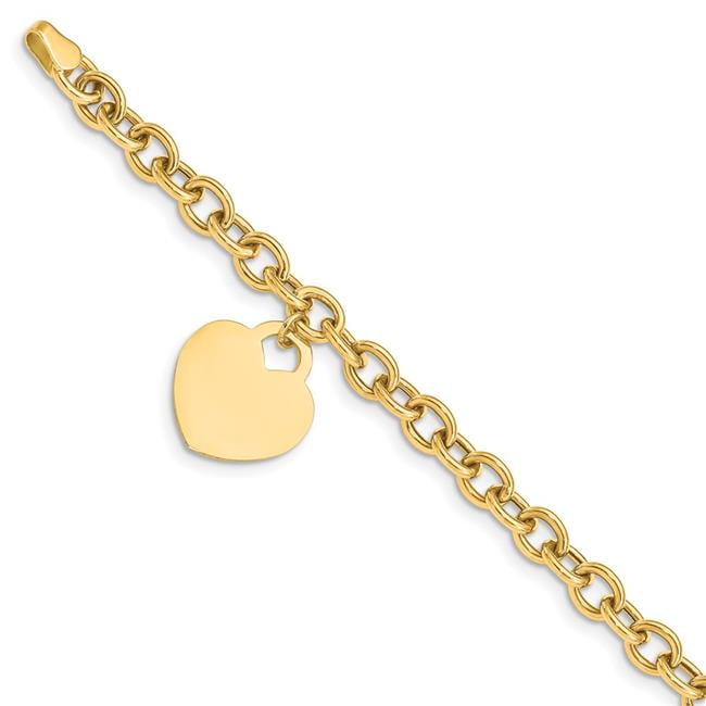 Heart Charm Bracelet 14K Yellow Gold 7.5