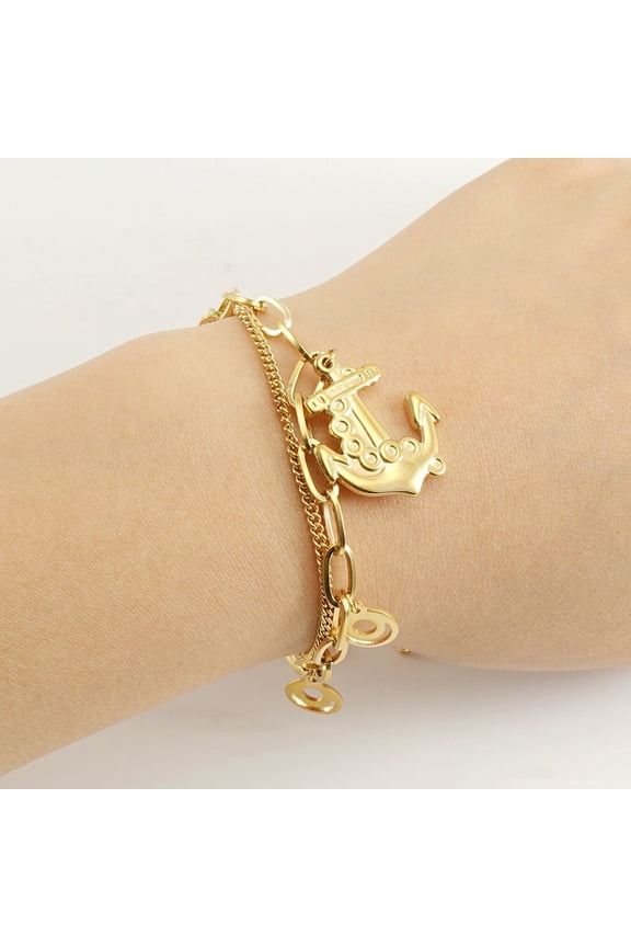 14K Yellow Gold Heart Coin Charm Bracelet for Women Girl Golden Color Cuban Link Chain Bracelet Jewelry Gift