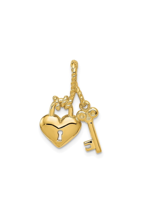 14K Yellow Gold Heart Lock and Key Pendant Necklace for Women, Romantic Fine Jewelry Symbolizing Love, Trust, and Commitment, Dainty Charm for Anniversary or Everyday Wear
