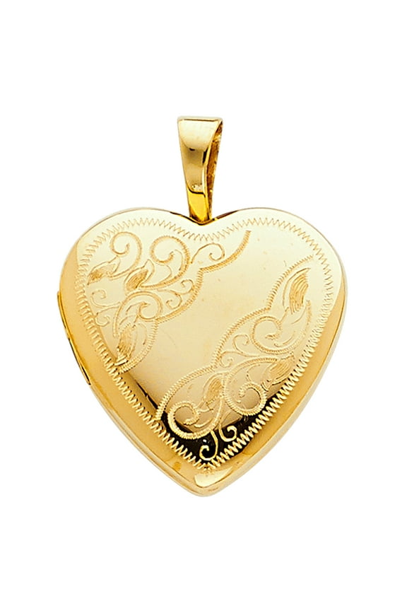14K Yellow Gold Heart Locket Charm Pendant For Necklace or Chain