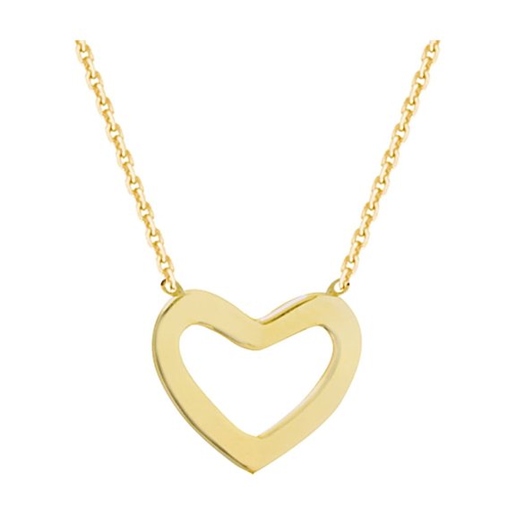 14K Yellow Gold Heart Necklace. Adjustable Diamond Cut Cable Chain 16" to 18"