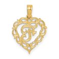 thumbnail image 1 of 14K Yellow Gold Heart Shape Fancy Script Letter F Initial Charm Pendant, 1 of 4