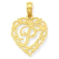 thumbnail image 1 of 14K Yellow Gold Heart Shape Fancy Script Letter P Initial Charm Pendant, 1 of 4