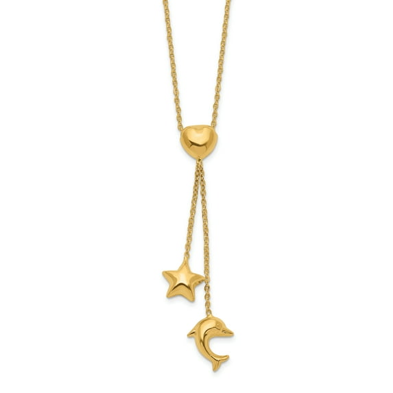14K Yellow Gold Heart, Star & Dolphin Y-Necklace