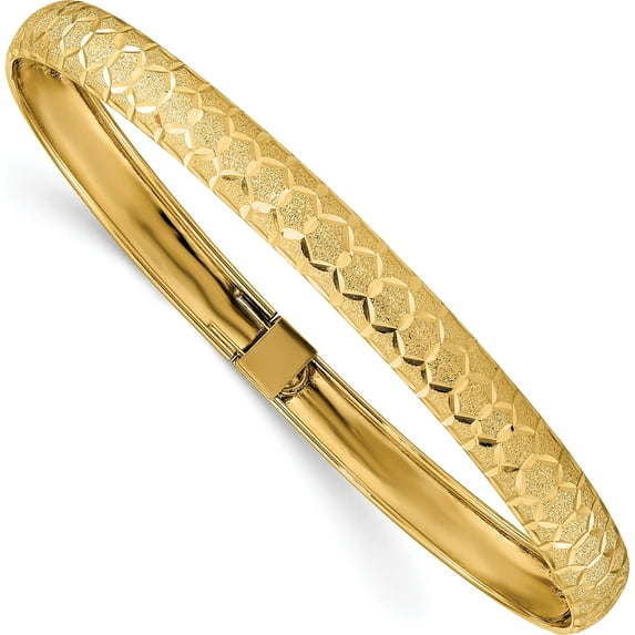 14K Yellow Gold Hexagonal Design Diamond-Cut Flexible Bangle (7.5 X 6.5) Made In United States db699
