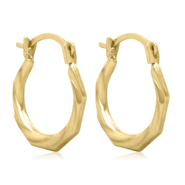 14k Yellow Gold Baby Hoop Earrings with Twist Tube Design 12mm