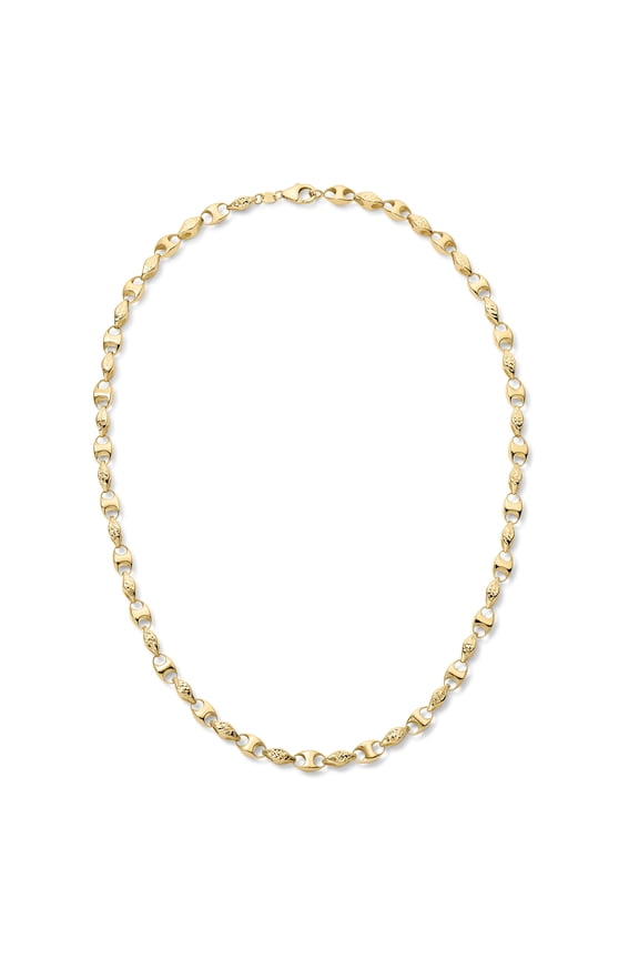 14K Yellow Gold High Polish & Diamond-Cut Fancy Link Necklace for Women  18 Inch Chain with Lobster Claw Clasp