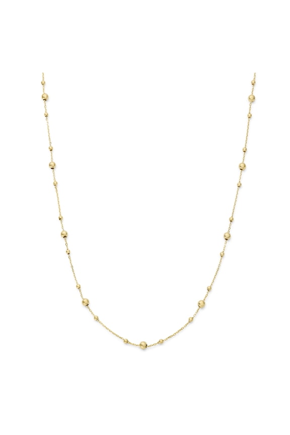 14K Yellow Gold High Polish Double Bead Link Chain Necklace for Women on a 16–18 Inch Adjustable Chain
