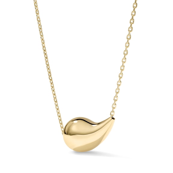 14K Yellow Gold High Polish Puffed Horizontal Teardrop Necklace for Women on a 14K Gold 16–18 Inch Adjustable Chain