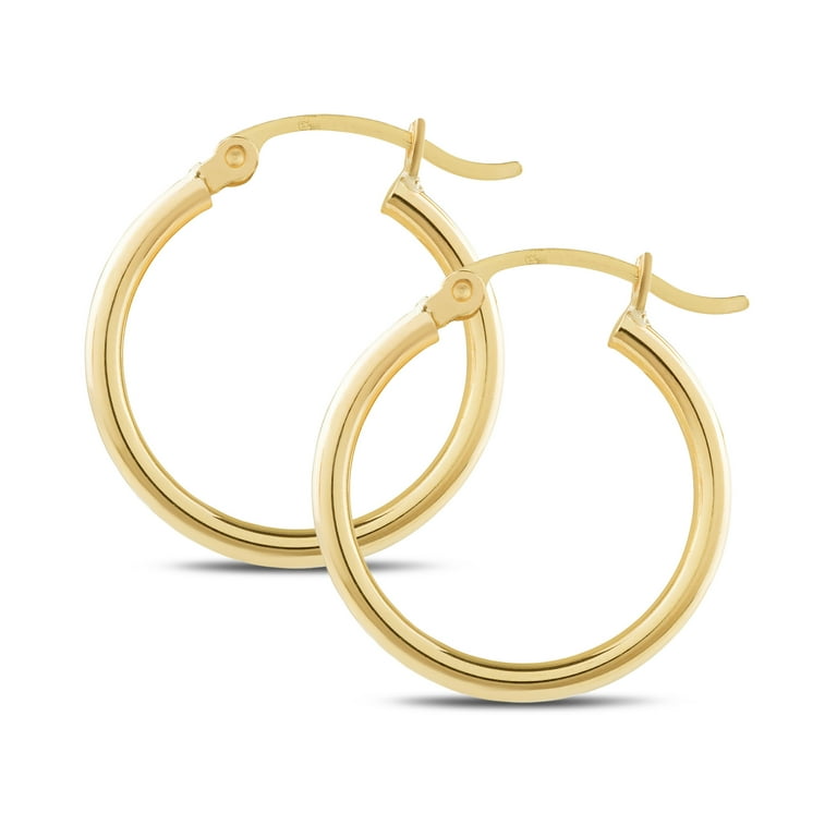 Hoop Earrings 2mm x 16mm 14k Yellow Gold-plated Sterling Silver Hoop Earrings 2mm x 16mm 14k Yellow Gold-plated Sterling Silver