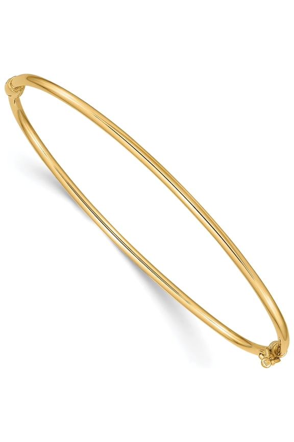 14K Yellow Gold Polished 2.00mm Hinged Oval Bangle Bracelet