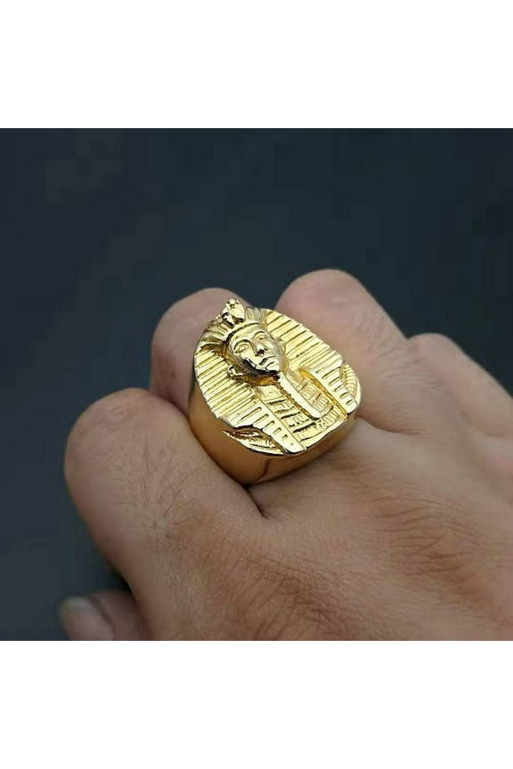 14K Yellow Gold Hip Hop Punk Egyptian Pharaoh Human Rings for Men Women Couple Gift Fashion Jewelry