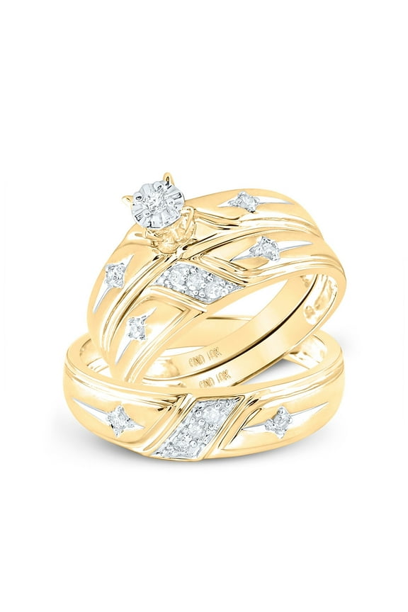 14K Yellow Gold His Hers Round Diamond Cross Matching Wedding Set 1/5 Cttw, Womens Size: 5-10, Mens Size: 7-13