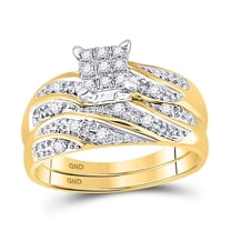 14K Yellow Gold His Hers Round Diamond Square Matching Wedding Set 1/3 Cttw, Womens Size: 5-10, Mens Size: 7-13