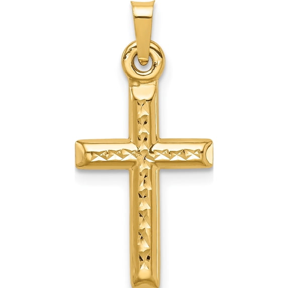 14K Yellow Gold Hollow Diamond-Cut Cross Pendant Made In Indonesia -Jewelry By Sweet Pea