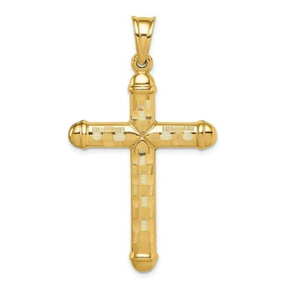 14K Yellow Gold Hollow Diamond-Cut Cross Pendant