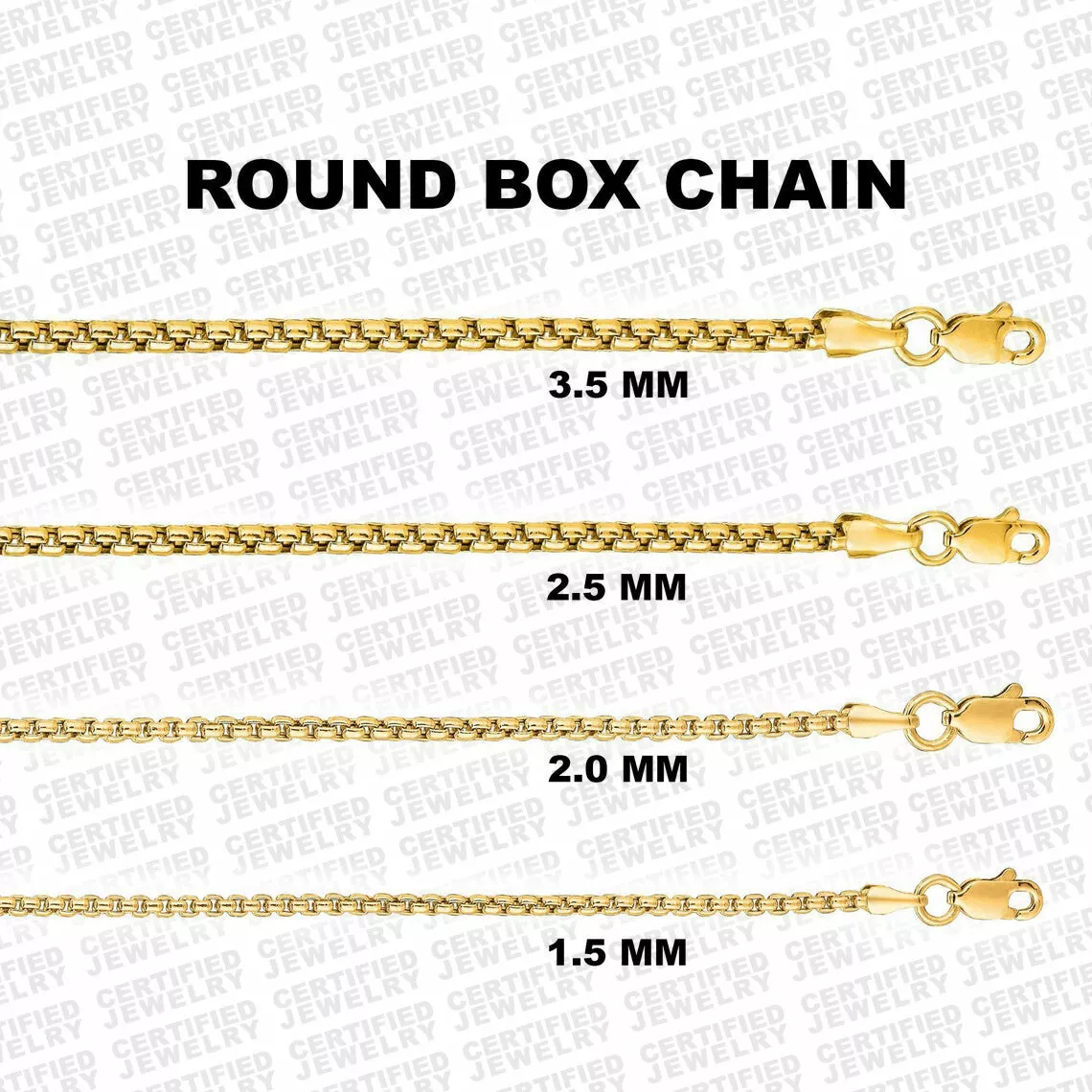 14K Yellow Gold Hollow Lite Round Box Chain Necklace, 16" To 24" Inch, 1.5MM To 3.5MM Wide