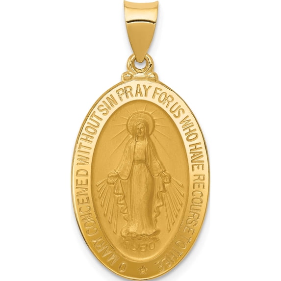 14K Yellow Gold Hollow Miraculous Medal Oval Pendant (31.5 X 16) Made In United States m1434