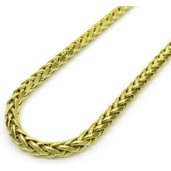14K Yellow Gold Hollow Wheat 2.5mm Diamond Cut Chain, FREE Microfiber Cloth, Braided Spiga Link Mens Womens Necklace, Giorgio Bergamo