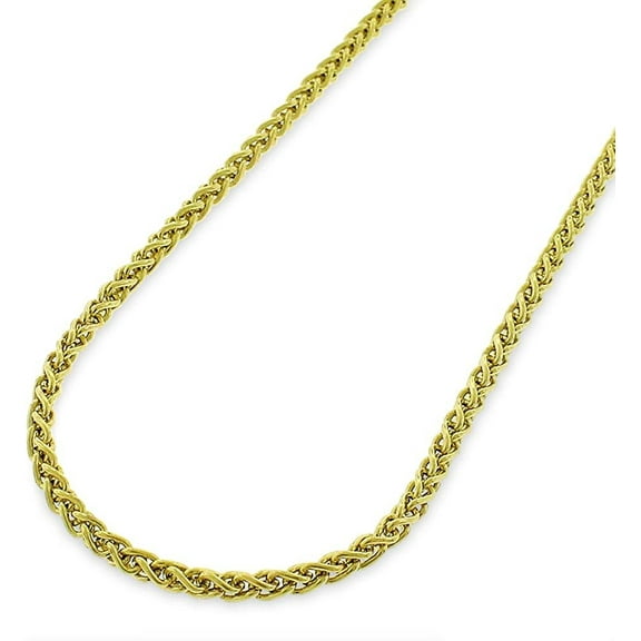 14K Yellow Gold Hollow Wheat 3.5mm Chain, FREE Microfiber Cloth, Braided Spiga Link Mens Womens Necklace, Giorgio Bergamo