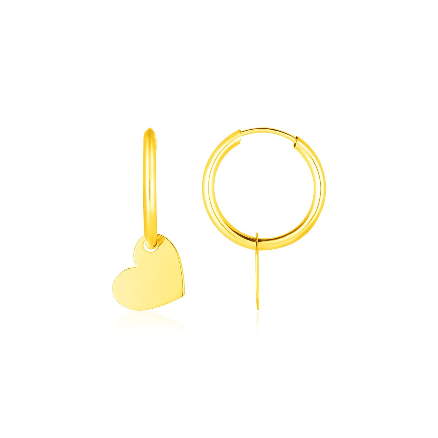 14K Yellow Gold Hoop Polished Earrings with Hearts - Walmart.com