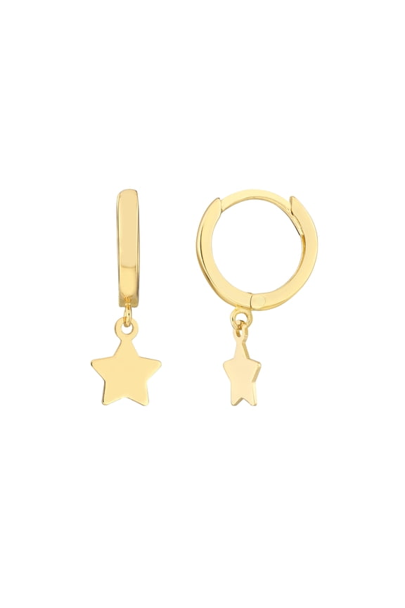 14K Yellow Gold Huggie Earrings with Star Drop - Women