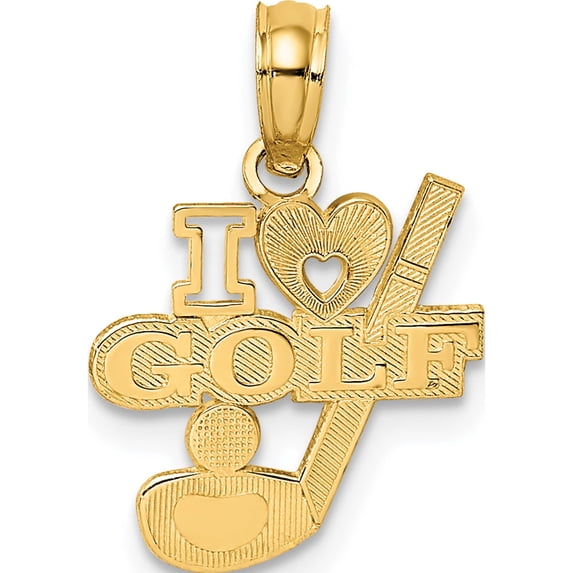 14K Yellow Gold I Heart Golf Club And Ball Charm (11.3 X 12.7) Made In United States k8776